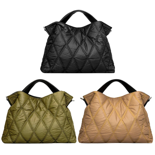 Rhombic Lattice Shoulder Bag Elegant Autumn Winter Female Tote Bags Simple Fashion Soft Warm Nylon Portable for Party Shopping