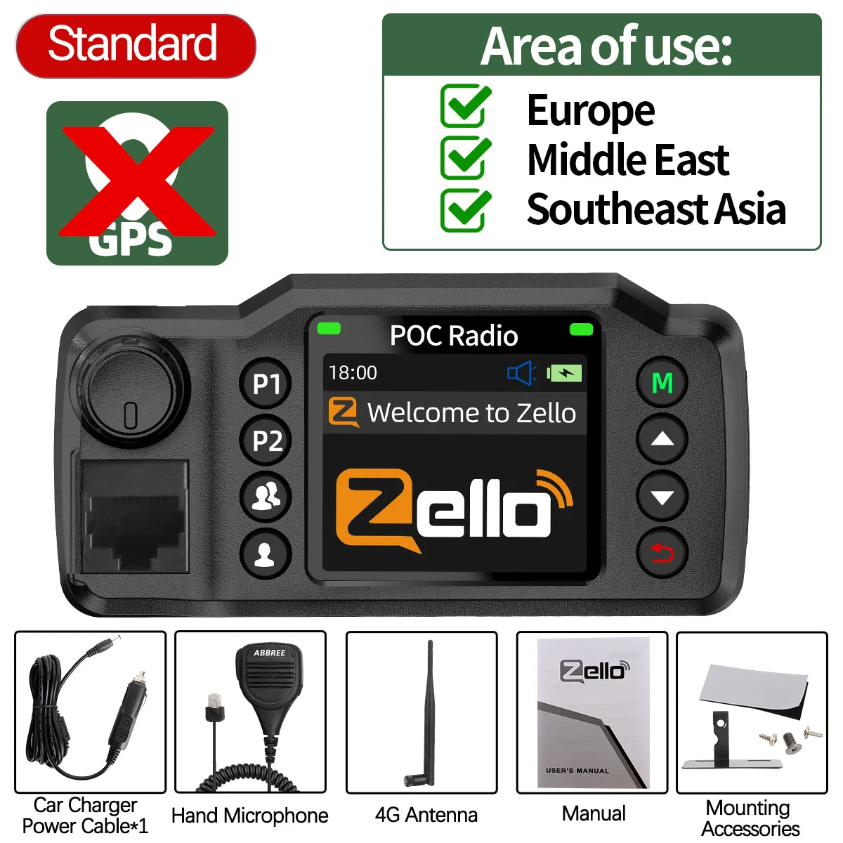 ABBREE GP-8900 Plus Network Car Walkie Talkie Zello Global POC Radio GPS 3/4G Unlimited Distance Dual SIM Card Android Bluetooth