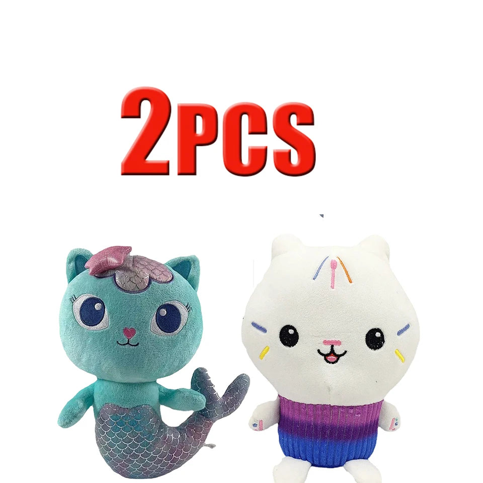 25cm 7-piece Gabby doll house plush toy cartoon stuffed animal mermaid cat mermaid plush doll children's Christmas gift
