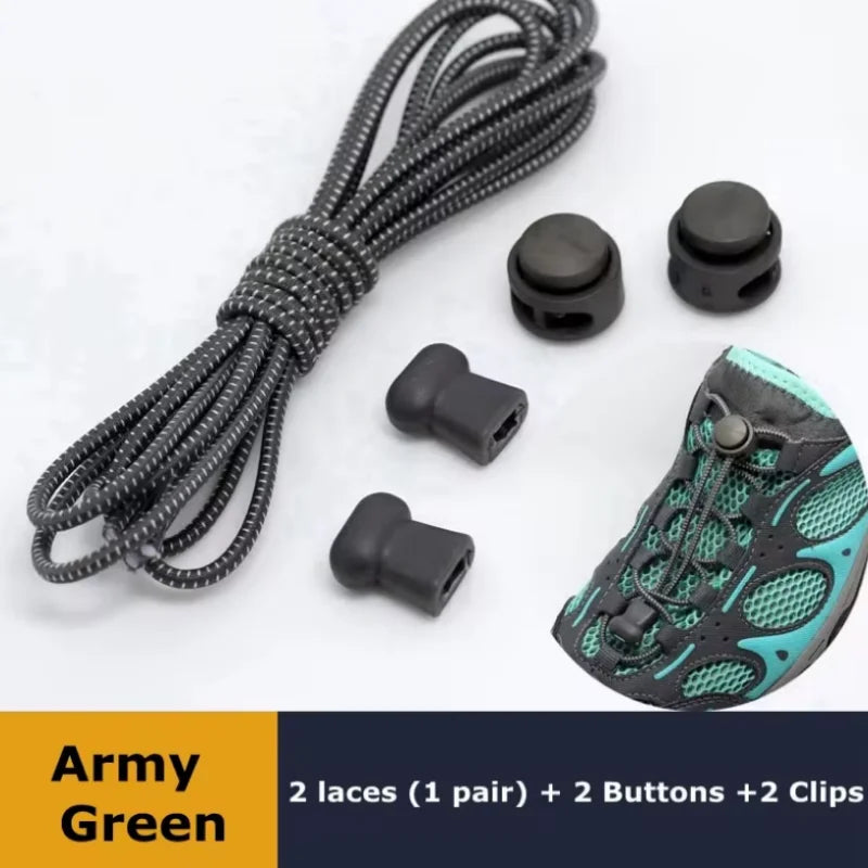 1Pair Elastic Shoelaces with Lock Sneaker No Tie Shoe Laces Stretching Lock Round Lock Lazy Quick Shoelace Hiking Shoestrings