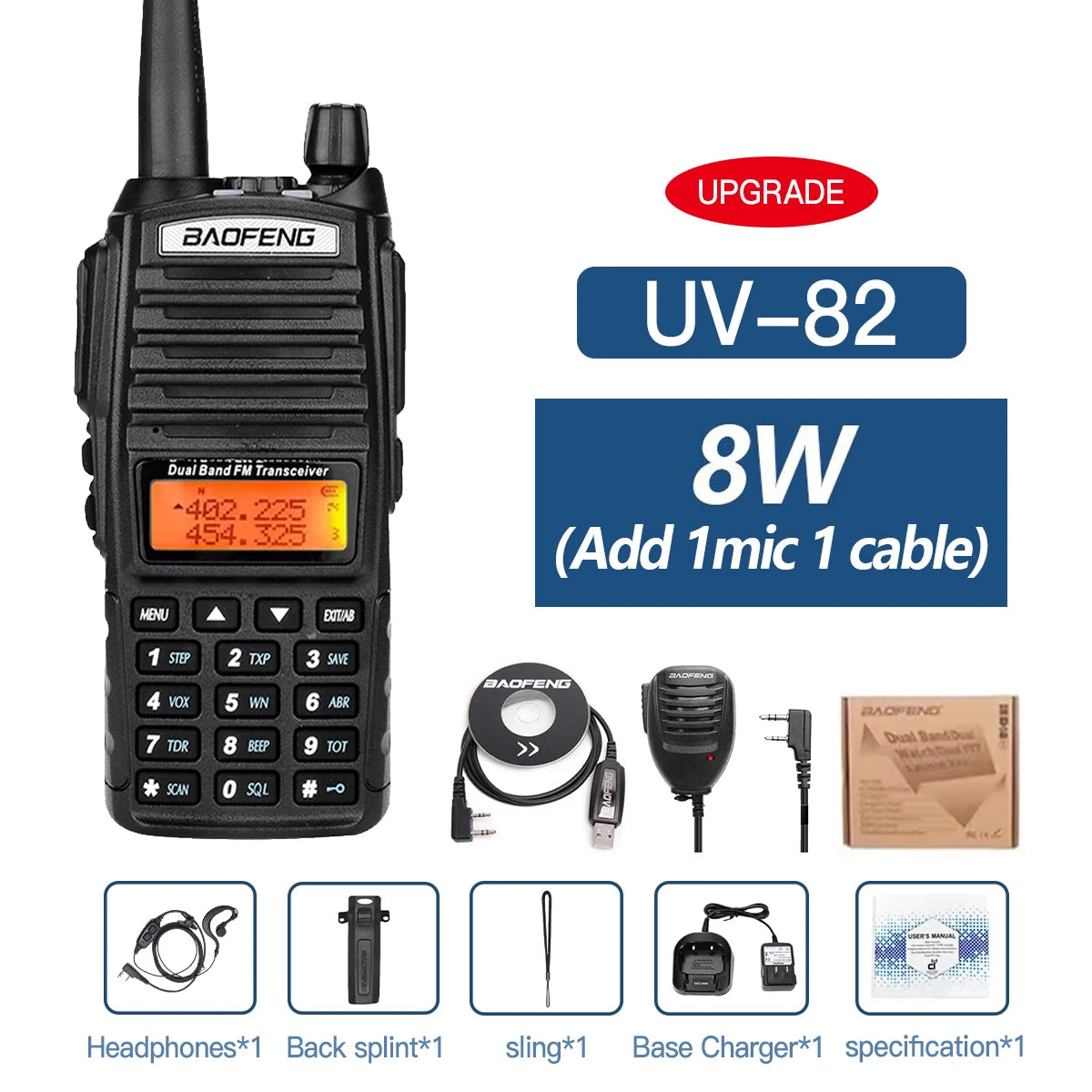 Baofeng UV-82 Dual PTT Walkie Talkie High Power 5W/8W  EU82X Dual Band  VHF UHF FM Amateur Radio Stati 10KM Lange  Ham CB Radio