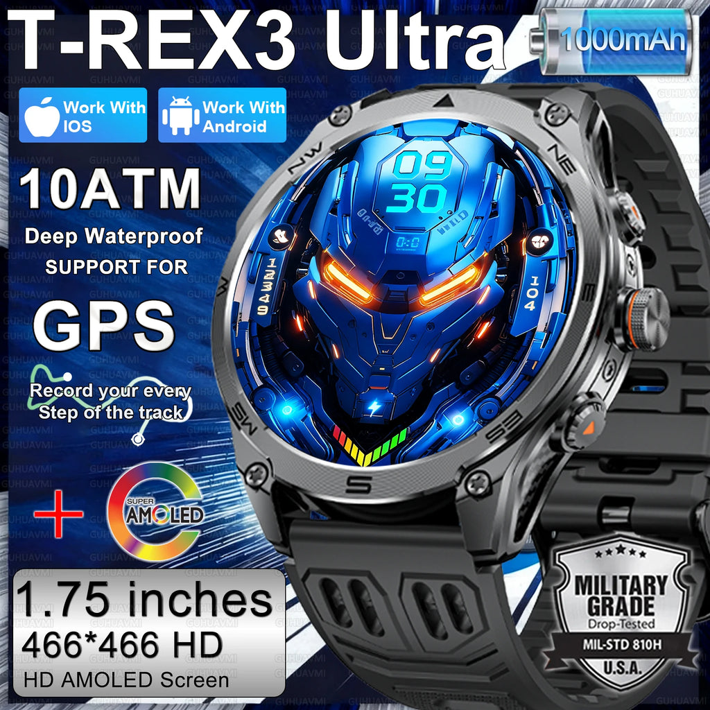 2026 New Military Smart Watch 1000Mah Battery GPS trace Compass 10ATM Waterproof Tactics Sport Flashlight call Smart Watch Men