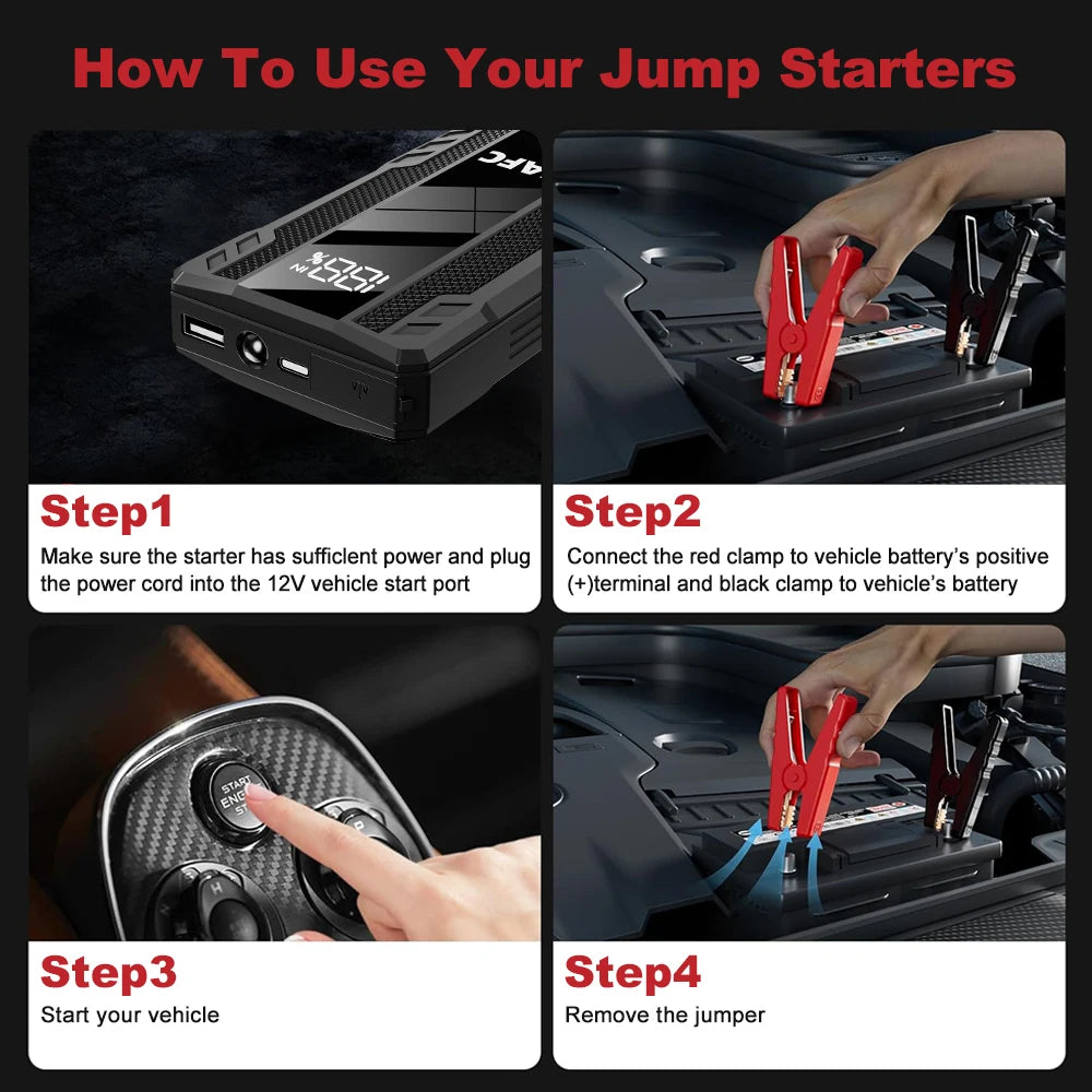 Car Jump Starter 2000A Battery Charger 1200A/1000A Emergency Start-up Lighting Power Bank Car Booster for 12V Vehicles Starting
