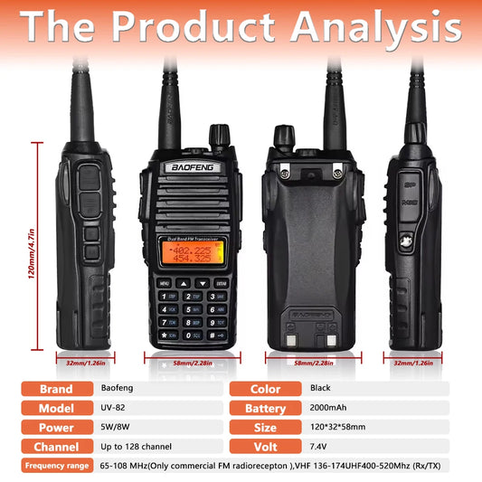 Baofeng UV-82 Dual PTT Walkie Talkie High Power 5W/8W  EU82X Dual Band  VHF UHF FM Amateur Radio Stati 10KM Lange  Ham CB Radio