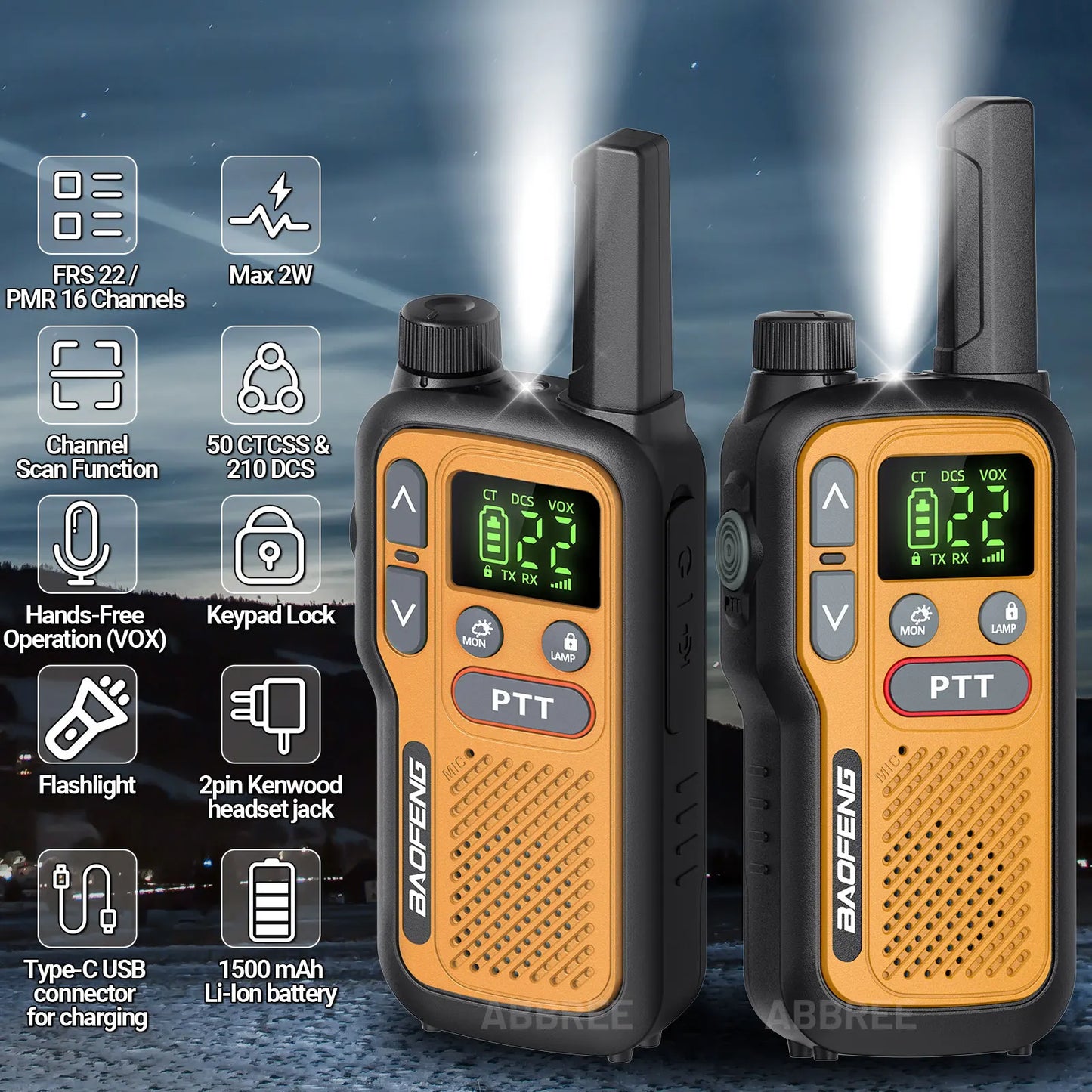 2PCS Baofeng BF-T18 Mini Walkie Talkie Dual PTT Long Range PMR FRS NOAA VOX FM Two Way Radio Type-C Charger For Travel Camping