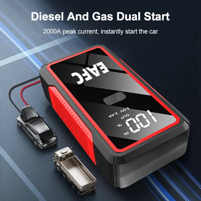 Car Jump Starter 2000A Battery Charger 1200A/1000A Emergency Start-up Lighting Power Bank Car Booster for 12V Vehicles Starting