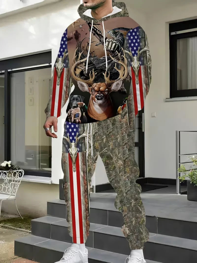 Hot-selling Camouflage Animal Hoodies For Man Suit Pants 3D Print Plant Series Sportswear Two-piece Casual Outdoor Sports Suit