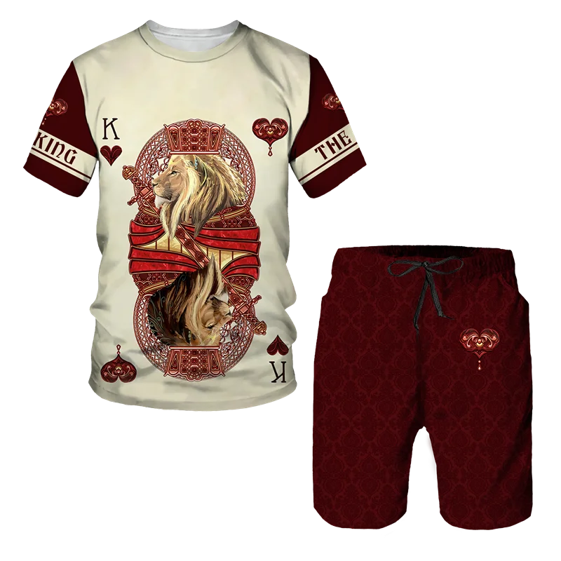 Man Summer Sportswear Set Clothes T-Shirt Shorts Jogging Sports Sets Trend Lion Tiger Printing Tracksuits Male Activewear Suit