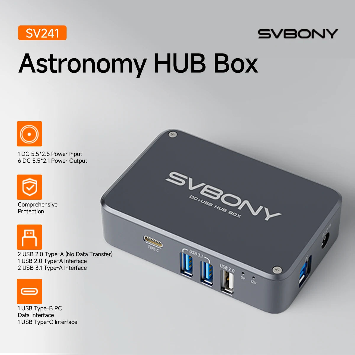 Svbony SV241 Astronomy Micro DC+USB HUB Box USB3.1 High-speed Readout Output & Type-C Interface for Astrophotography