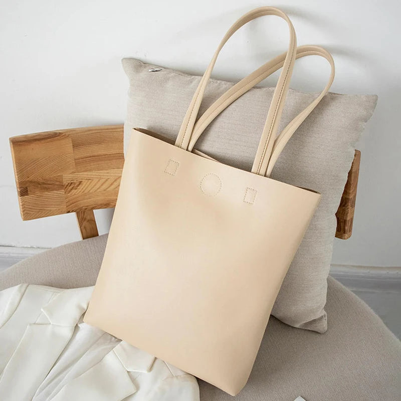 Women's Large Tote Shoulder Bag - Contains inner pocket, solid leather, large capacity, office school bag