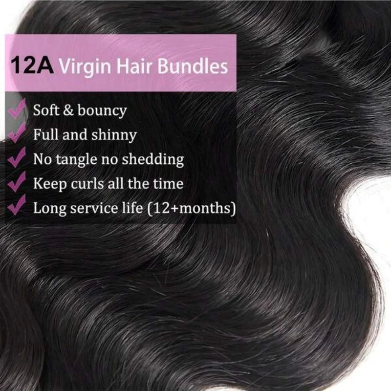 42 Inch Body Wave Bundles Human Hair Natural Black Brazilian Virgin Hair Weave 12A 100% Unprocessed Real Human Hair Extensisons