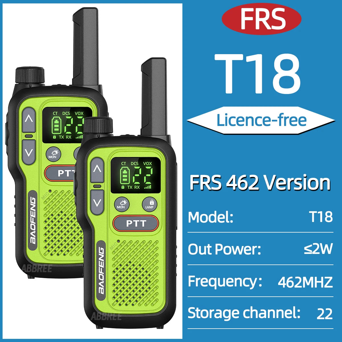 2PCS Baofeng BF-T18 Mini Walkie Talkie Dual PTT Long Range PMR FRS NOAA VOX FM Two Way Radio Type-C Charger For Travel Camping