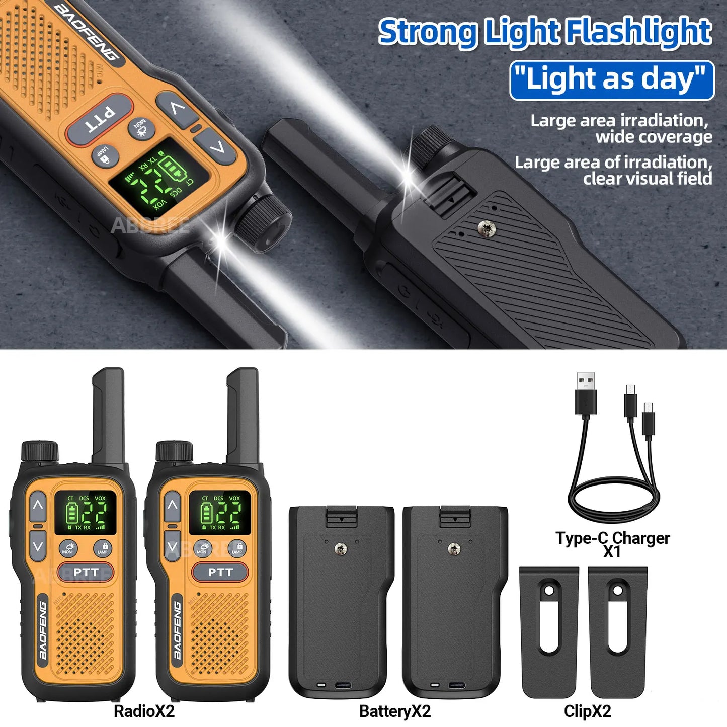 2PCS Baofeng BF-T18 Mini Walkie Talkie Dual PTT Long Range PMR FRS NOAA VOX FM Two Way Radio Type-C Charger For Travel Camping