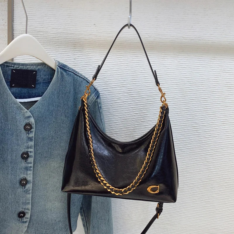 Spacious Simple Stylish Chain Single Shoulder Underarm Bag Fall Winter New Style Vintage Unique Slant Bag for Work