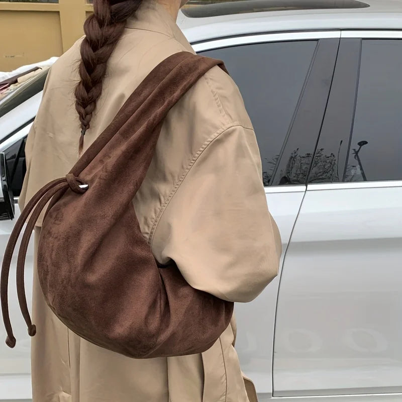 Retro Suede Leopard Print Saddle Bag for Women, Trendy Autumn and Winter Fashion, Underarm Bag, Large Capacity Handbag