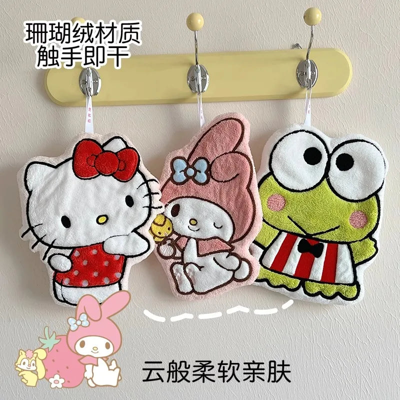 Hello Kitty My Melody Pochacco Cartoon Kawaii Hand Towel Water-Absorbent Coral Fleece Kitchen Decor Quick-Drying Kids Towel Gift