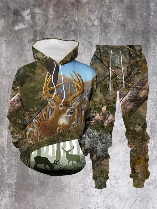 Hot-selling Camouflage Animal Hoodies For Man Suit Pants 3D Print Plant Series Sportswear Two-piece Casual Outdoor Sports Suit