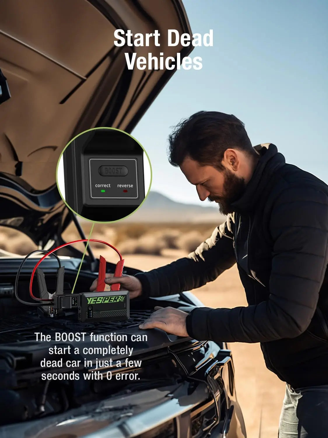 YESPER Booster For Car Start) ,1200A Starting device (up to 6.0L gas and 4.0L diesel engines 0.7 pound Mini Portable Jump start