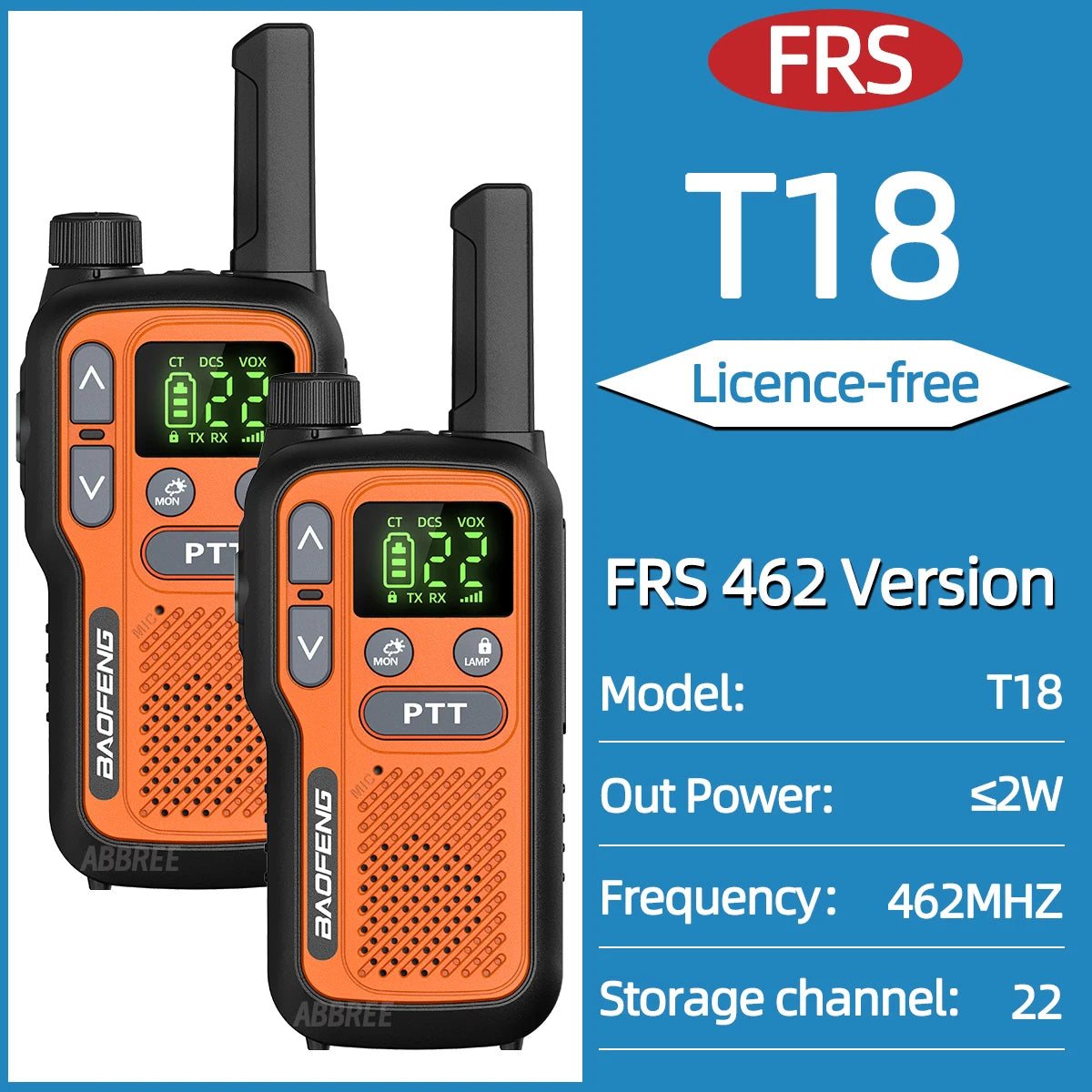 2PCS Baofeng BF-T18 Mini Walkie Talkie Dual PTT Long Range PMR FRS NOAA VOX FM Two Way Radio Type-C Charger For Travel Camping