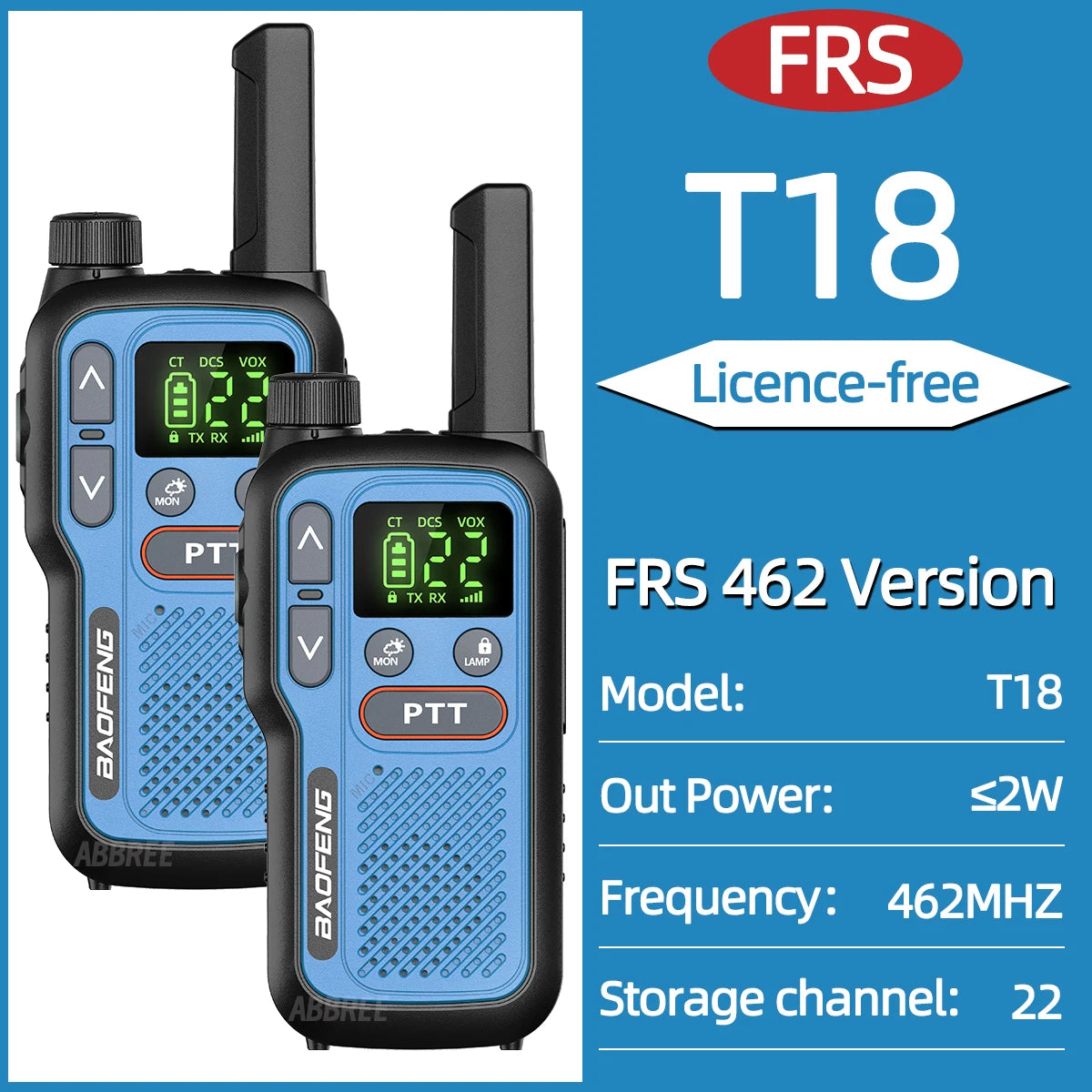 2PCS Baofeng BF-T18 Mini Walkie Talkie Dual PTT Long Range PMR FRS NOAA VOX FM Two Way Radio Type-C Charger For Travel Camping