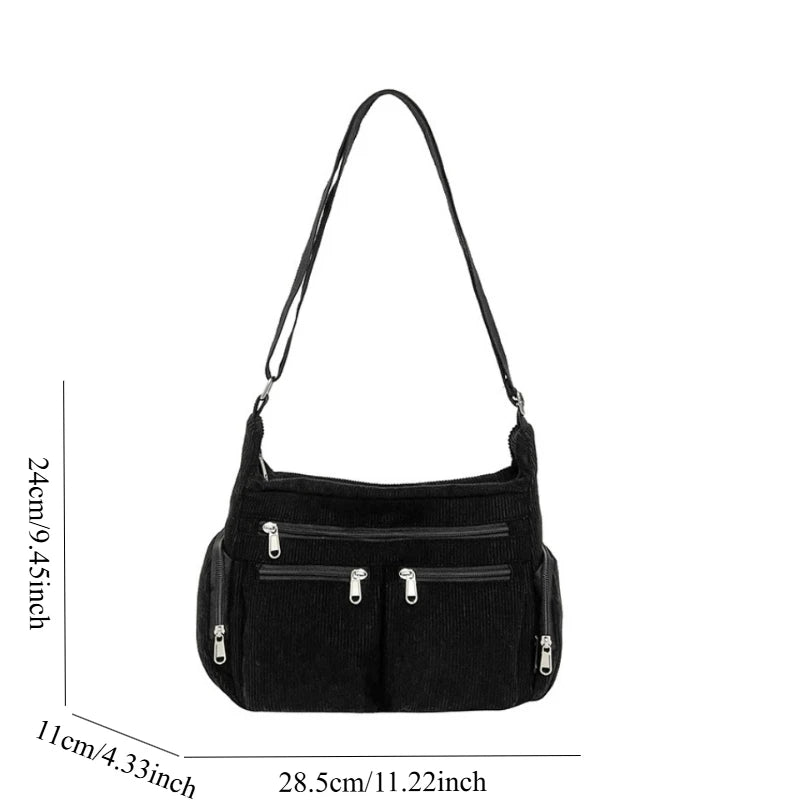 Women Corduroy Crossbody Bag Large Capacity Multi Pocket Fashion Tote Shoulder Bag Satchel Casual Handbag