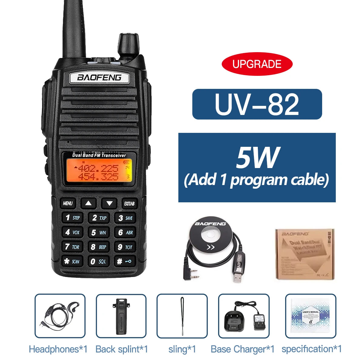 Baofeng UV-82 Dual PTT Walkie Talkie High Power 5W/8W  EU82X Dual Band  VHF UHF FM Amateur Radio Stati 10KM Lange  Ham CB Radio