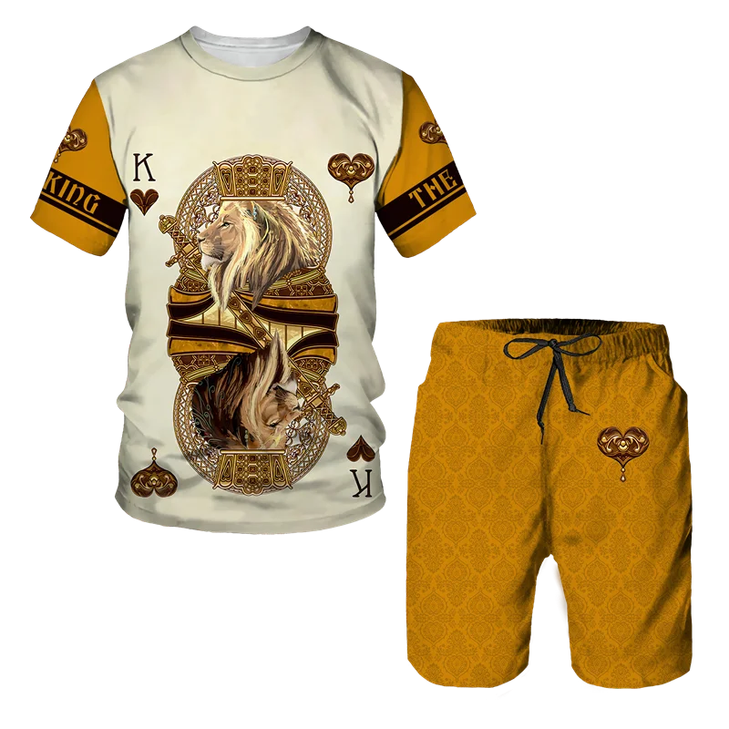Man Summer Sportswear Set Clothes T-Shirt Shorts Jogging Sports Sets Trend Lion Tiger Printing Tracksuits Male Activewear Suit