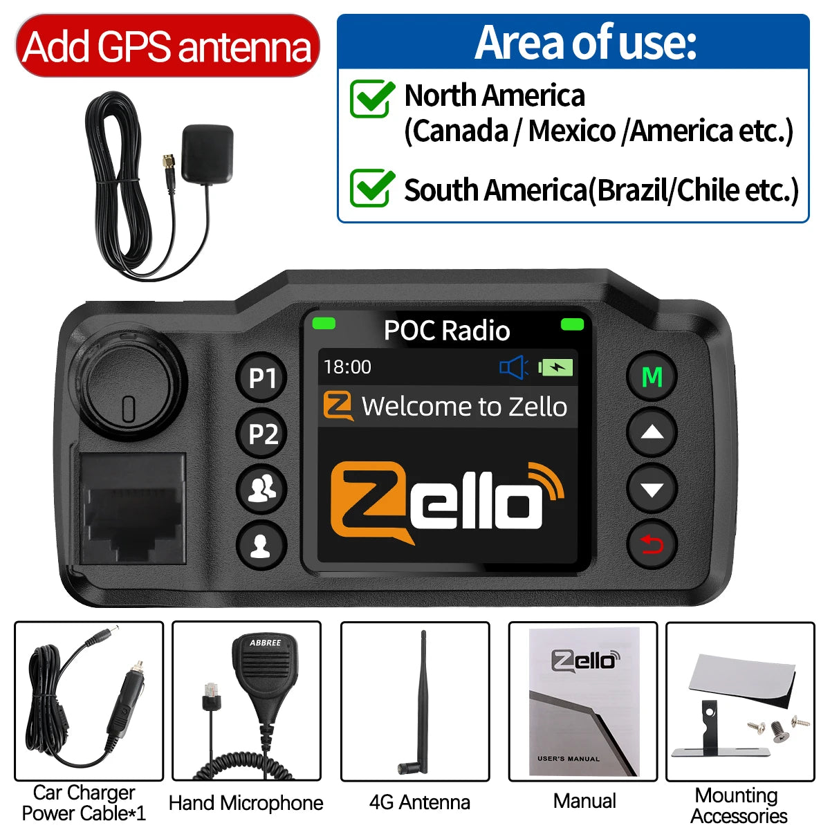 ABBREE GP-8900 Plus Network Car Walkie Talkie Zello Global POC Radio GPS 3/4G Unlimited Distance Dual SIM Card Android Bluetooth