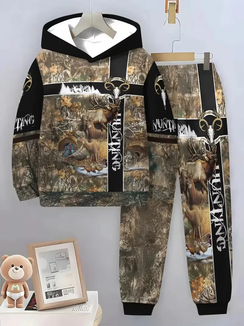 Hot-selling Camouflage Animal Hoodies For Man Suit Pants 3D Print Plant Series Sportswear Two-piece Casual Outdoor Sports Suit