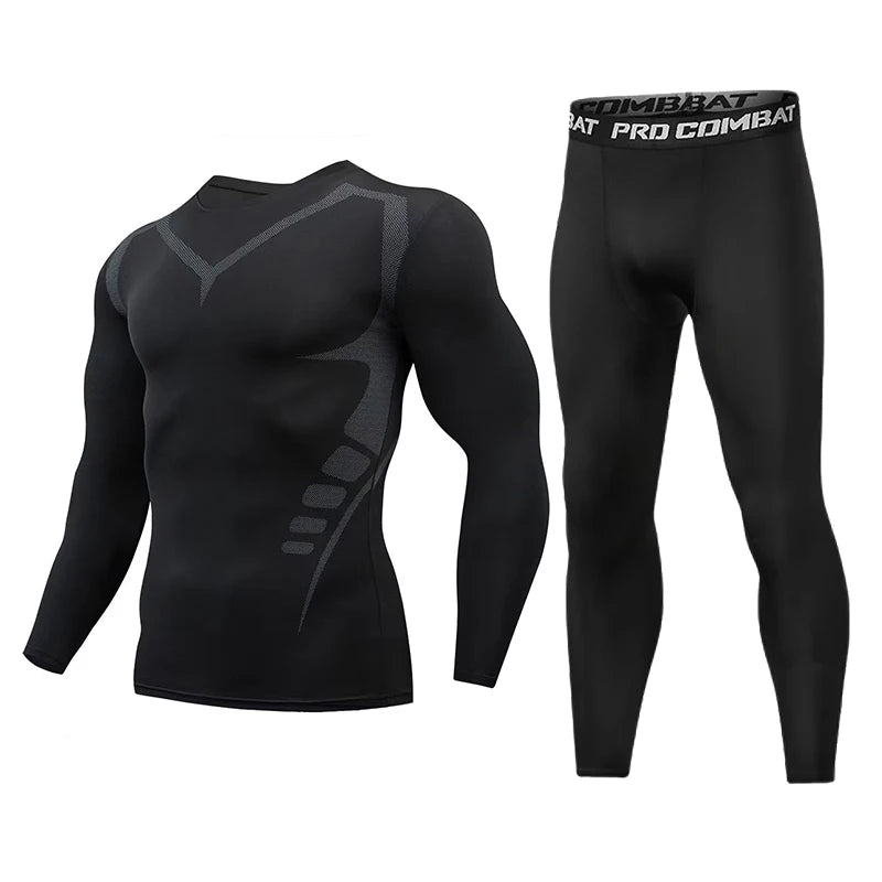 Winter Compression Running Sets Men Long Sleeve Shirt Basketball Fitness Gym Clothing Male Workout Muscle Top Tracksuit Fleece