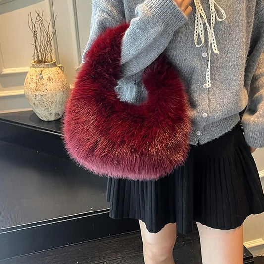 Autumn Winter New Trend Women's Fuzzy Bag High-End Niche Plush Handbag Mini Clutch Soft plush Shoulder Bag