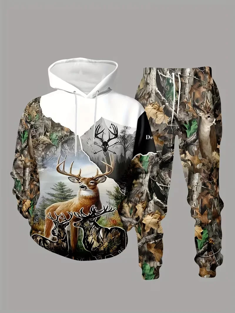 Hot-selling Camouflage Animal Hoodies For Man Suit Pants 3D Print Plant Series Sportswear Two-piece Casual Outdoor Sports Suit