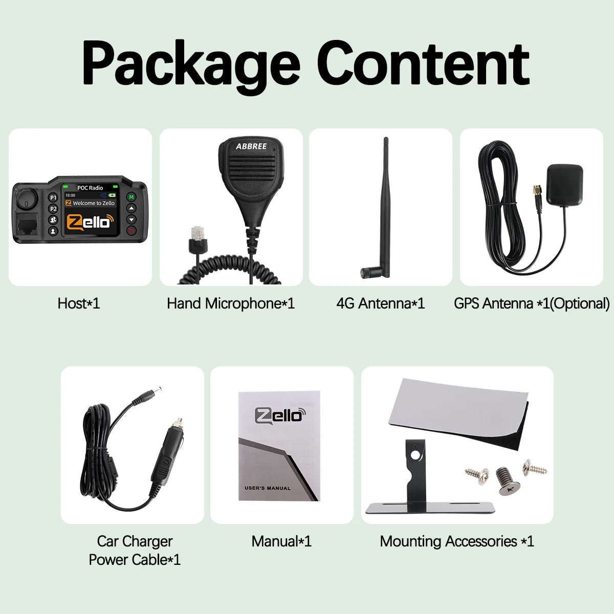 ABBREE GP-8900 Plus Network Car Walkie Talkie Zello Global POC Radio GPS 3/4G Unlimited Distance Dual SIM Card Android Bluetooth