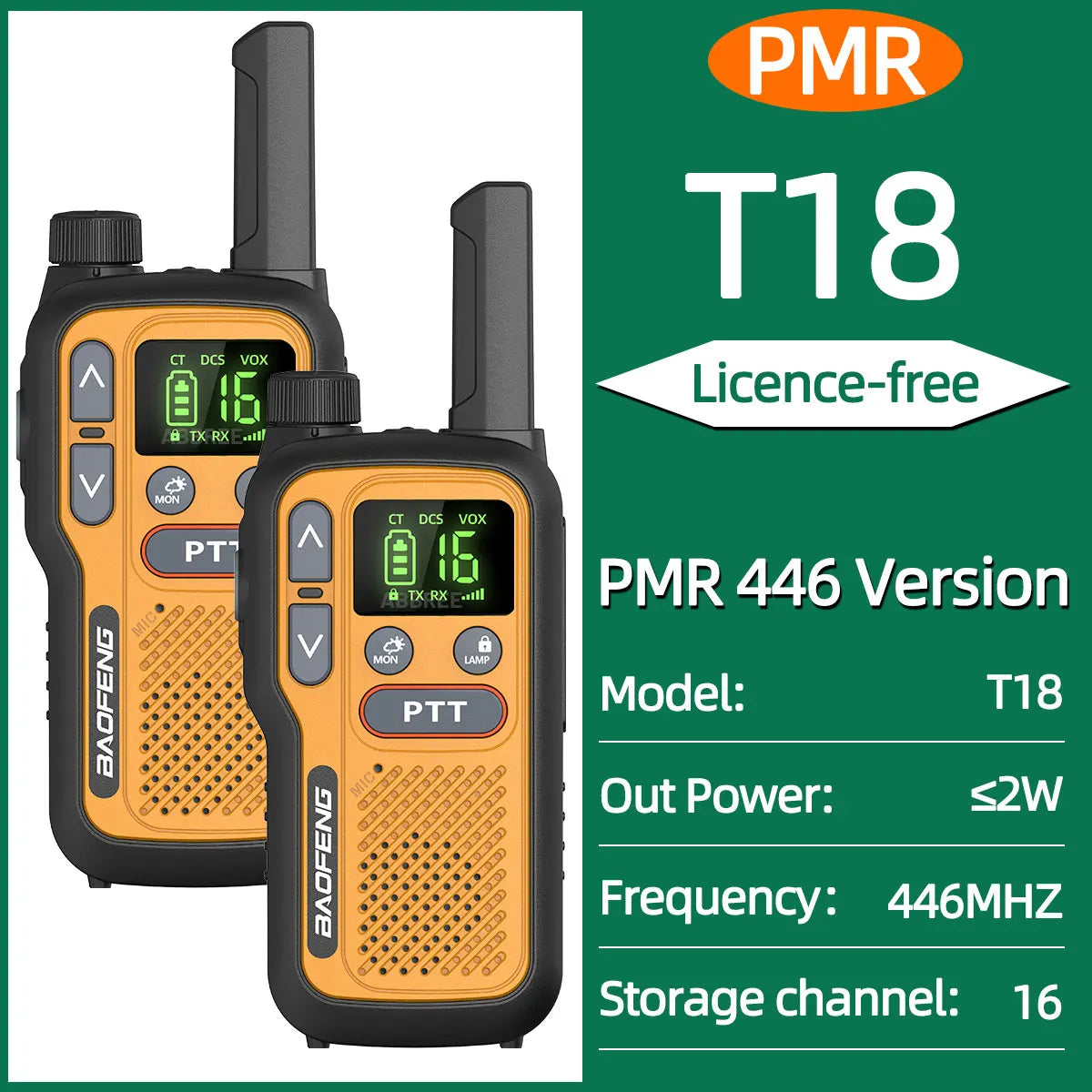 2PCS Baofeng BF-T18 Mini Walkie Talkie Dual PTT Long Range PMR FRS NOAA VOX FM Two Way Radio Type-C Charger For Travel Camping