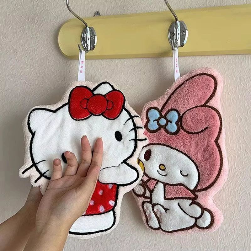 Hello Kitty My Melody Pochacco Cartoon Kawaii Hand Towel Water-Absorbent Coral Fleece Kitchen Decor Quick-Drying Kids Towel Gift