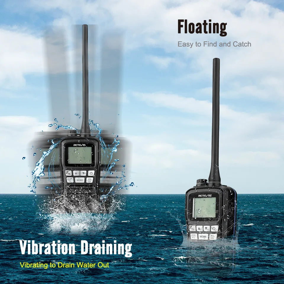 Retevis RM01 VHF Marine Radio Transceiver IP67 Waterproof Handheld Walkie Talkie Float Vessel Talk Two Way Radio for Boat NOAA