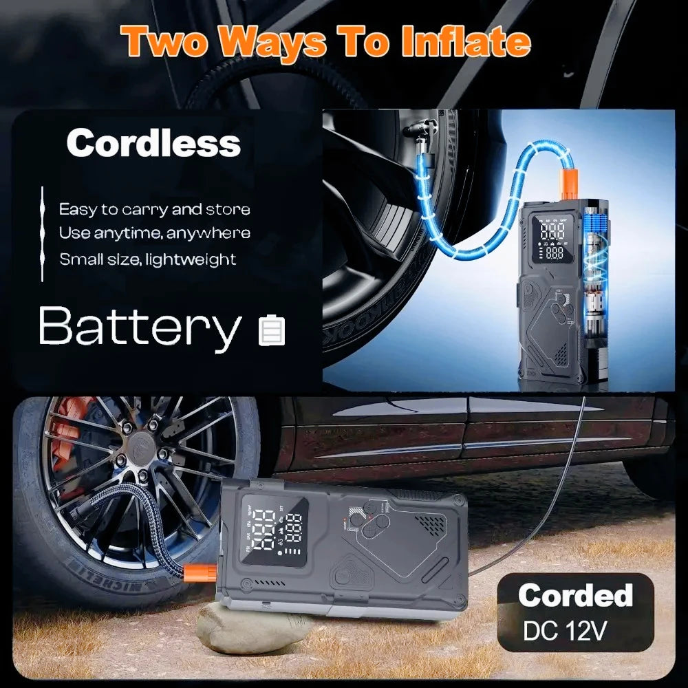 YINGBOOST Car Jump Starter with Air Pump Peak 5000A Booster &150PSI Tire Inflator with DC Power Cord Power Bank 400LM LED Light