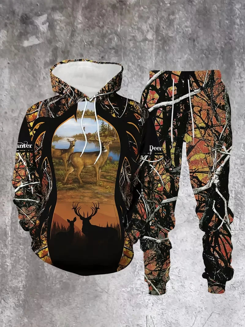 Hot-selling Camouflage Animal Hoodies For Man Suit Pants 3D Print Plant Series Sportswear Two-piece Casual Outdoor Sports Suit