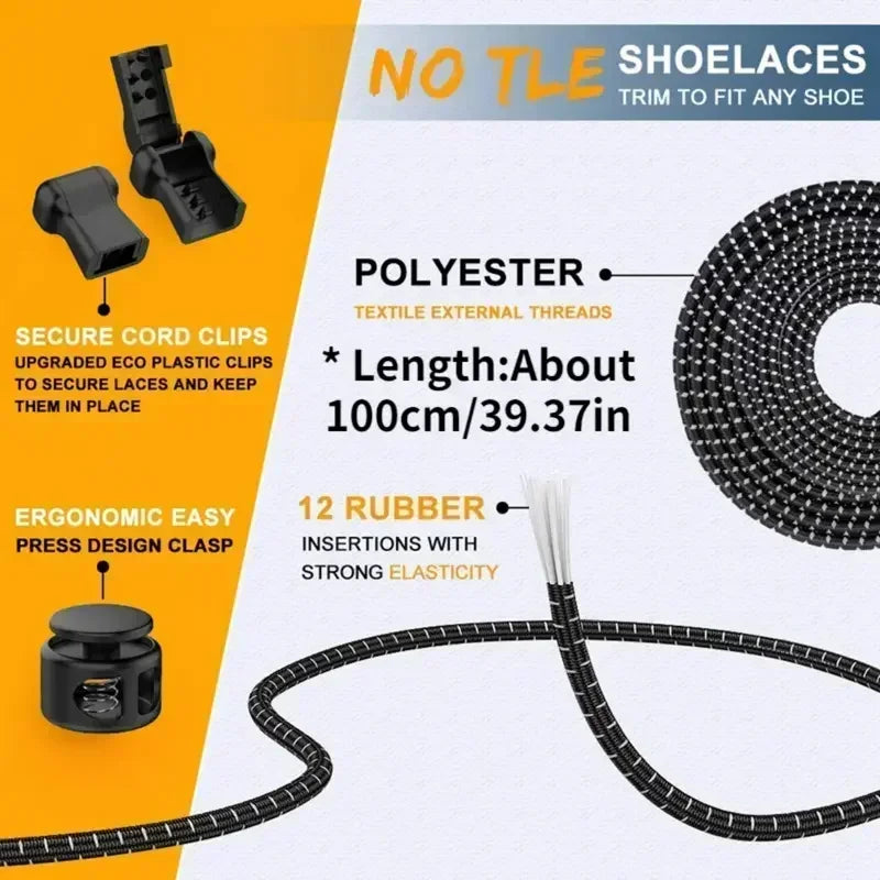 1Pair Elastic Shoelaces with Lock Sneaker No Tie Shoe Laces Stretching Lock Round Lock Lazy Quick Shoelace Hiking Shoestrings