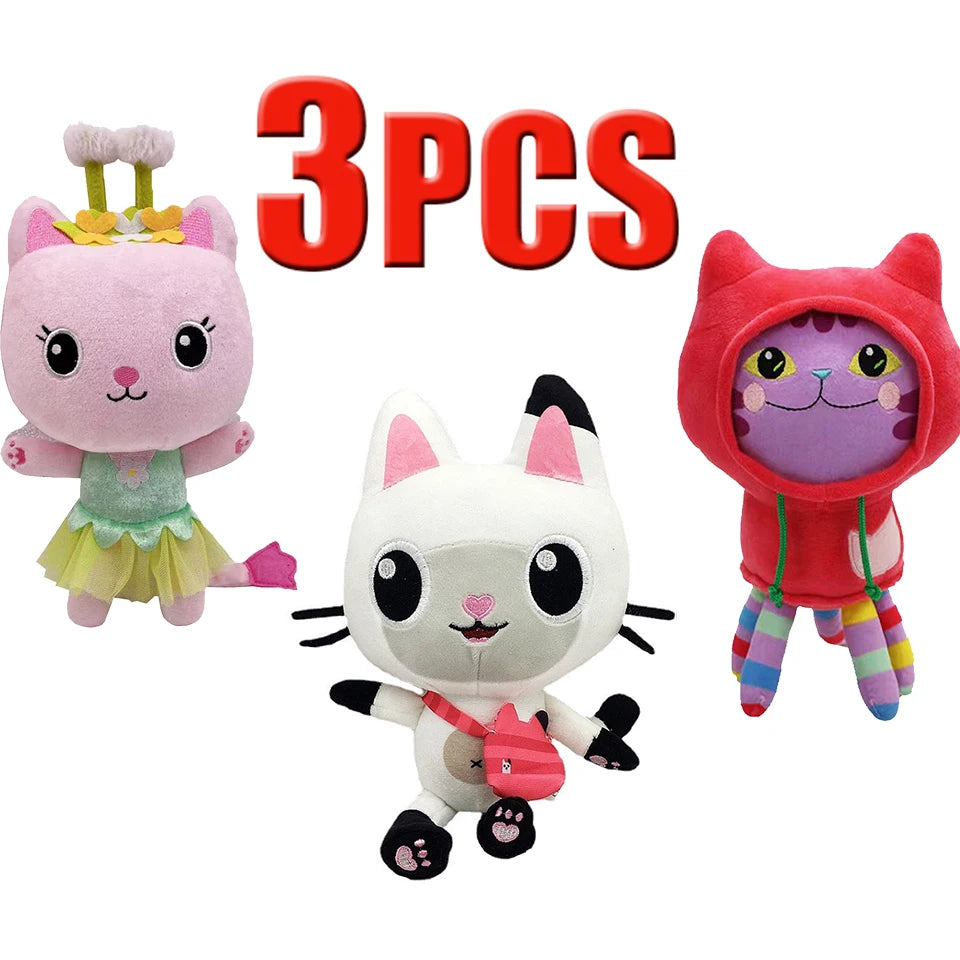 25cm 7-piece Gabby doll house plush toy cartoon stuffed animal mermaid cat mermaid plush doll children's Christmas gift