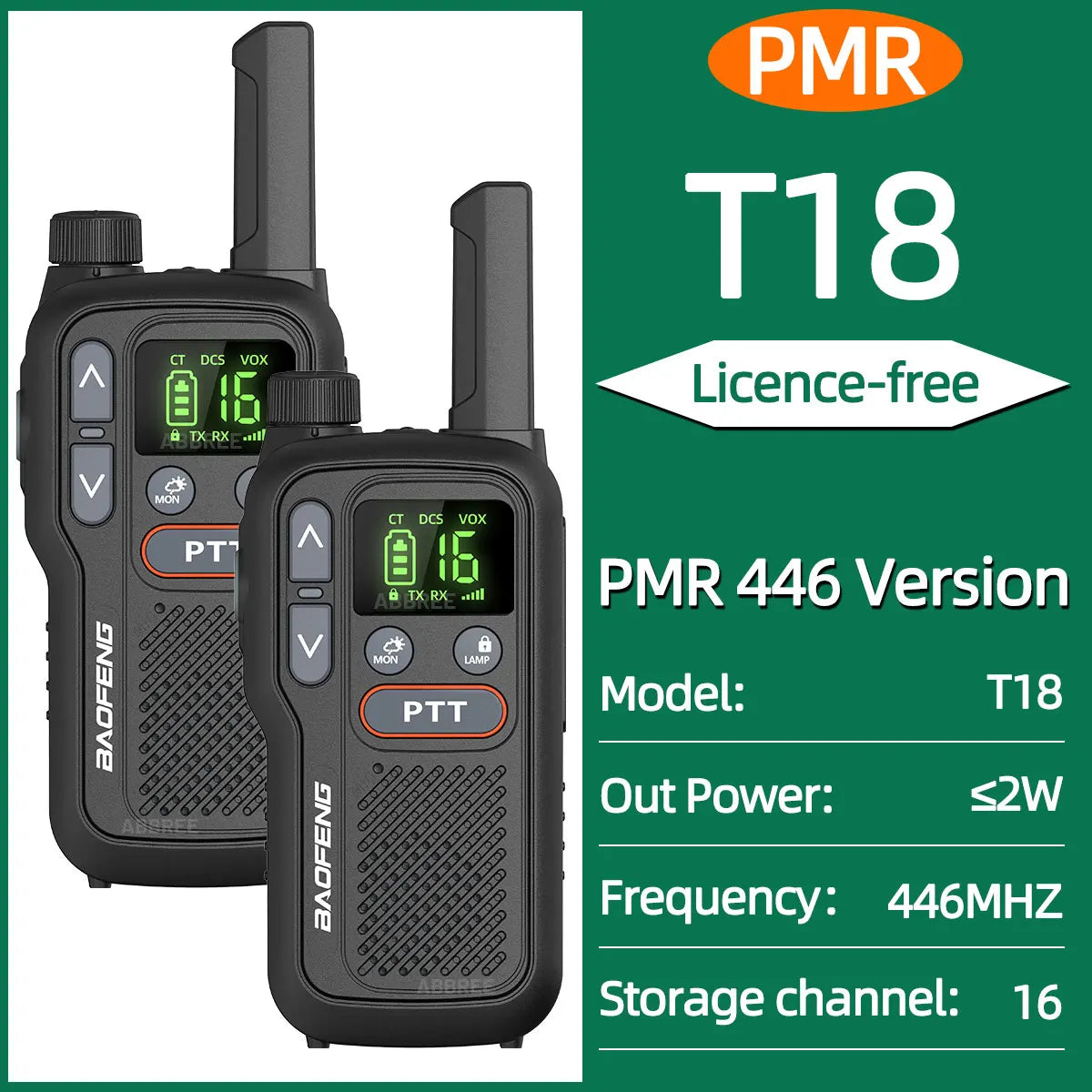 2PCS Baofeng BF-T18 Mini Walkie Talkie Dual PTT Long Range PMR FRS NOAA VOX FM Two Way Radio Type-C Charger For Travel Camping