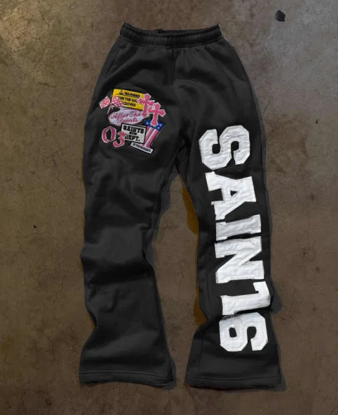 Loose straight-leg sport pants with sun-protective fur rings and double-waist sport sweatpants