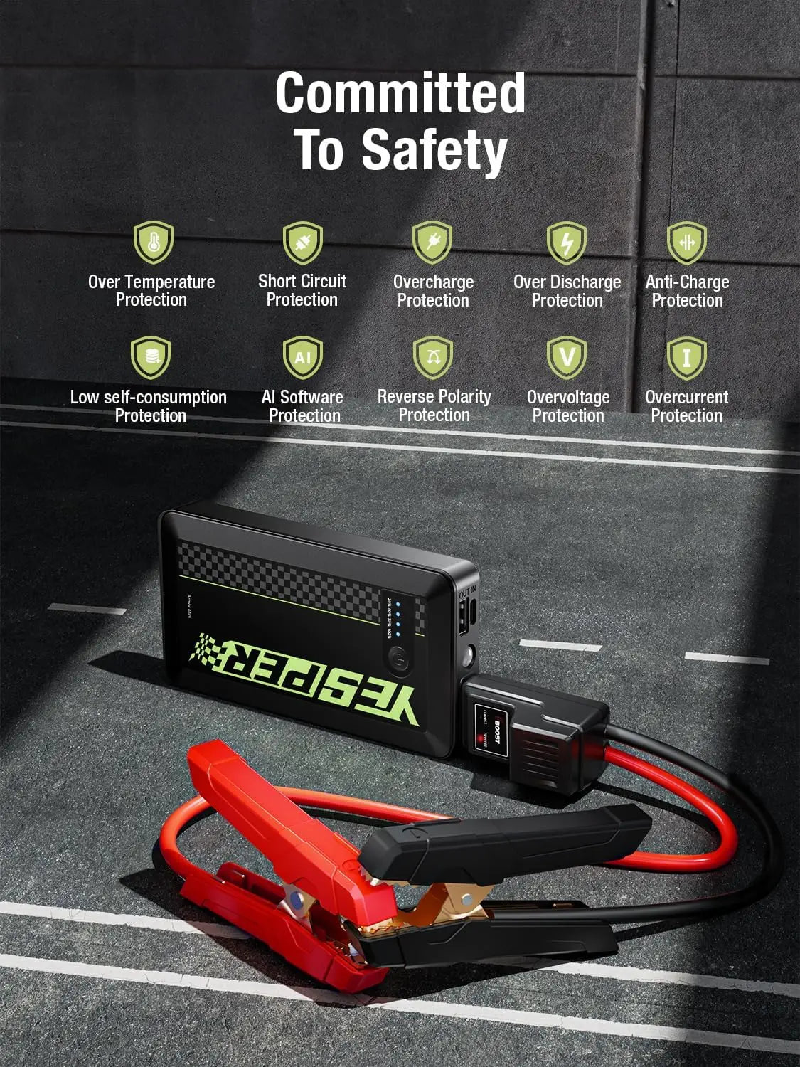 YESPER Booster For Car Start) ,1200A Starting device (up to 6.0L gas and 4.0L diesel engines 0.7 pound Mini Portable Jump start