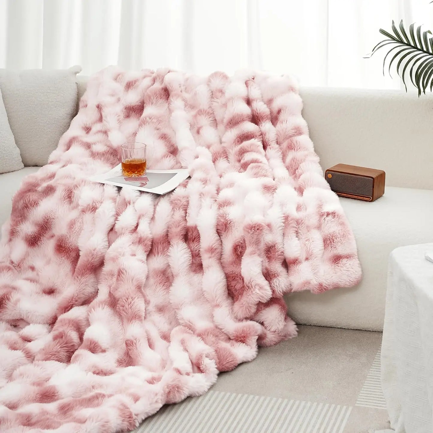 1pc Faux Rabbit Fleece Blanket - Weighted 6 lbs Faux Rabbit Fleece Blanket - Bedspread