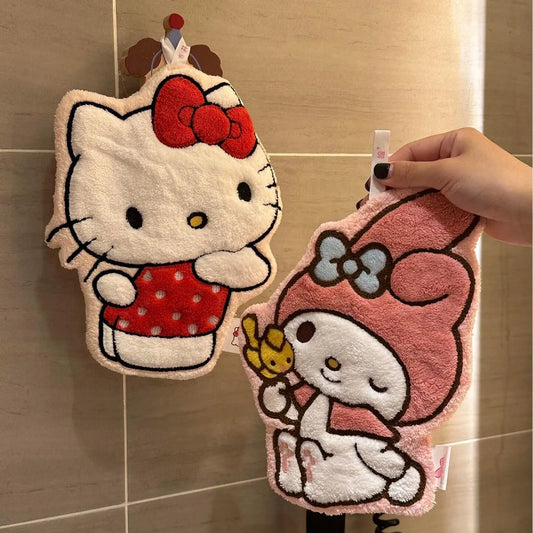 Hello Kitty My Melody Pochacco Cartoon Kawaii Hand Towel Water-Absorbent Coral Fleece Kitchen Decor Quick-Drying Kids Towel Gift