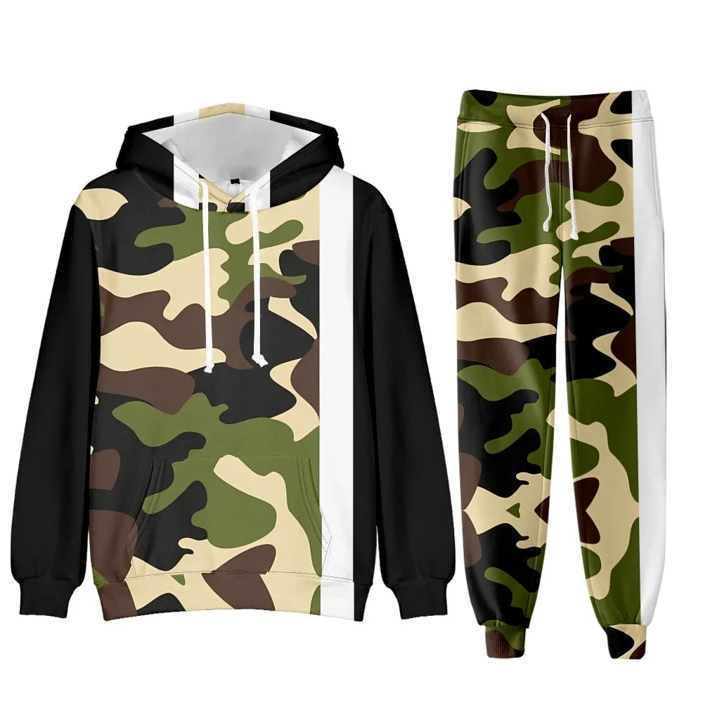 Camouflage Men Hoodie Sets 3D Print Tracksuit Set Man Hoodie + Pants 2pcs Set Outdoor Oversize Casual Men's sportswear clothing