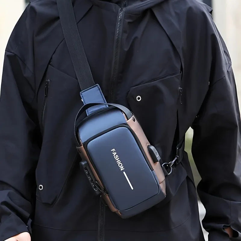 Durable Oxford Fabric Men's Sling Bag - Stylish Motorcycle Crossbody Chest Pack with Phone Pocket, Zip Closure for Daily Commute