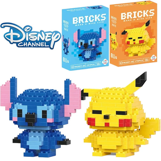 Disney LiLo Stitch Toys Building Blocks  Pikechu lega Anime Cartoon Character Model Building Blocks Toy for children Gift