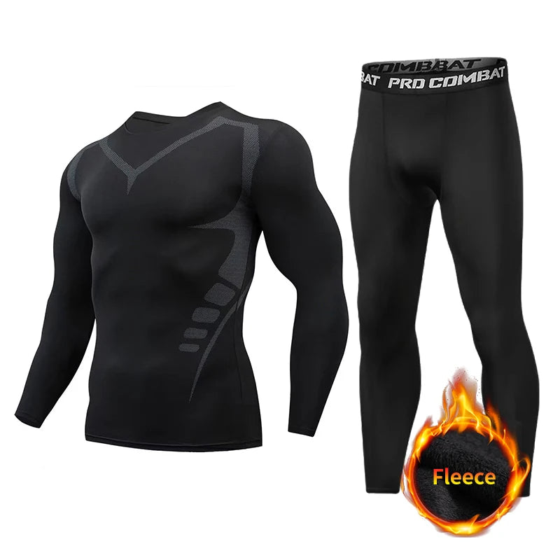 Winter Compression Running Sets Men Long Sleeve Shirt Basketball Fitness Gym Clothing Male Workout Muscle Top Tracksuit Fleece
