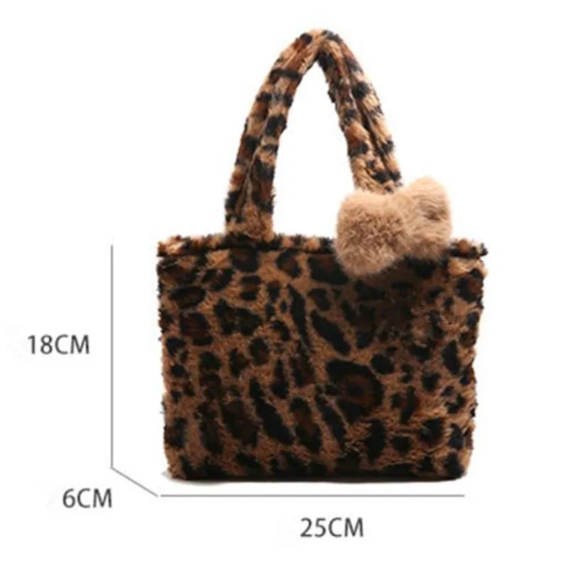 Leopard print plush Handbag Soft Fluffy Tote Bag, Stylish Shoulder Bags for Women Daily Use Friends Festivals Parties Gift
